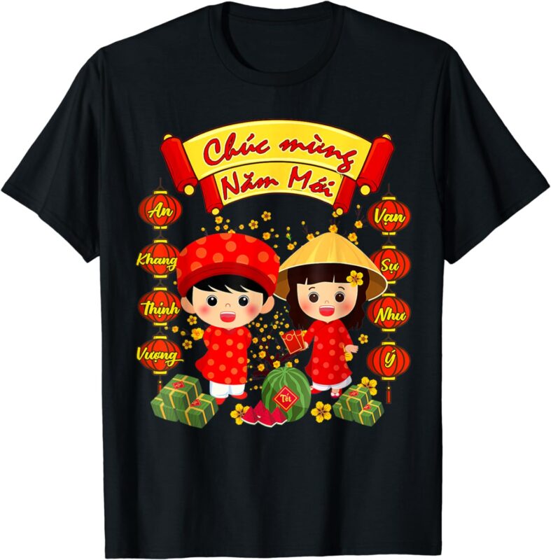 Chuc Mung Nam Moi Boy Girl Ao Dai Vietnamese Tet Li Xi Me T-Shirt