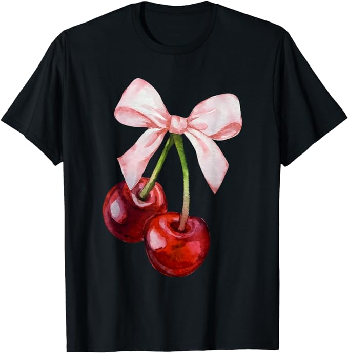 Coquette Cherry and Bows Kawaii Cherry Aesthetic Trendy T-Shirt