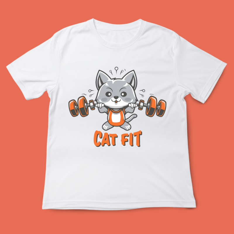 Cute Cat doing exercise, gym cat, cat vector, cat love, t-shirt design, cat lover, instant download