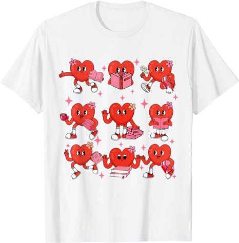 Cute Heart Reading A Book Valentines Day Teacher Book Lovers T-Shirt