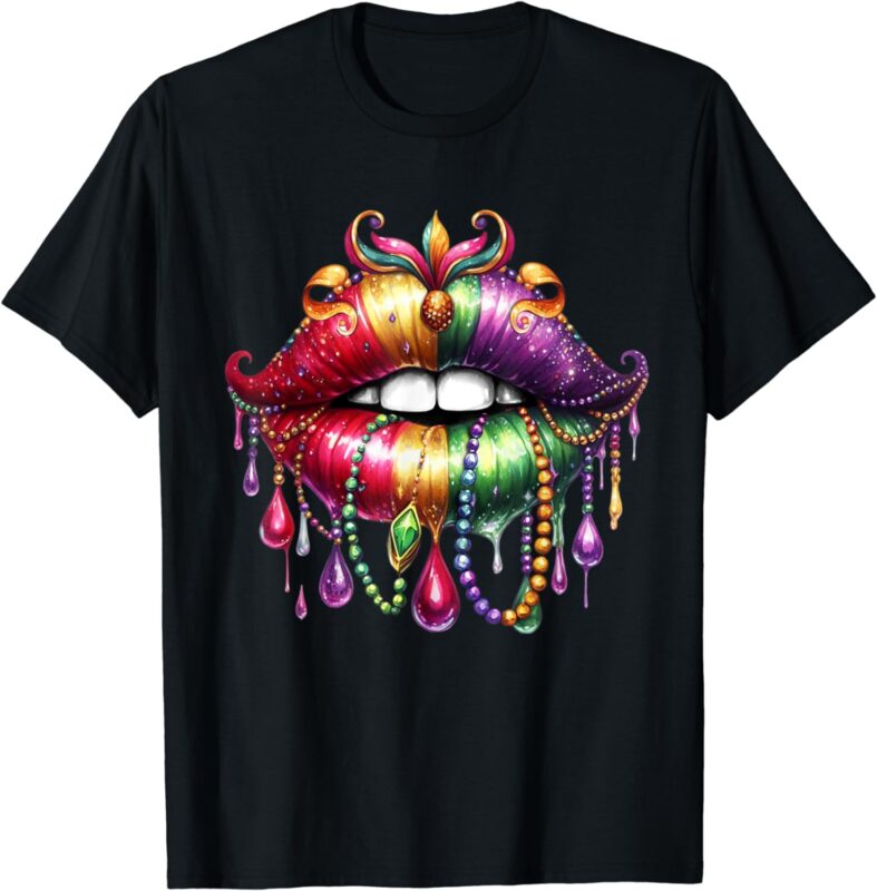 Cute Lips Mardi Gras Shirts For Women Girls Carnival Party T-Shirt