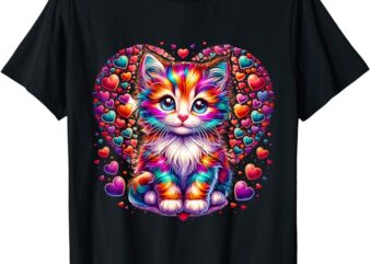 Cute Multicolor Cat Heart Valentines Day for Kitties Lovers T-Shirt