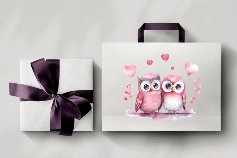 Cute Owls for Valentines Day. Watercolor.