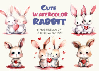 Cute Rabbits for Valentines Day. Watercolor. t shirt vector file