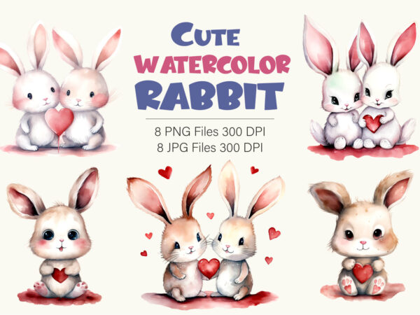 Cute rabbits for valentines day. watercolor. t shirt vector file