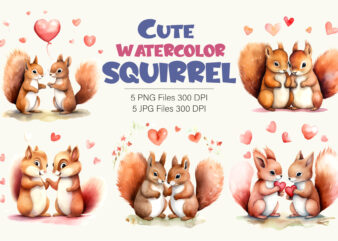 Cute Squirrels for Valentines Day. Watercolor.