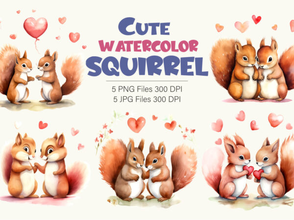 Cute squirrels for valentines day. watercolor. t shirt vector file
