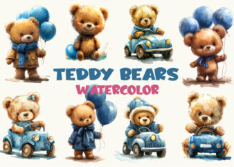 Cute Teddy Bears. Watercolor.