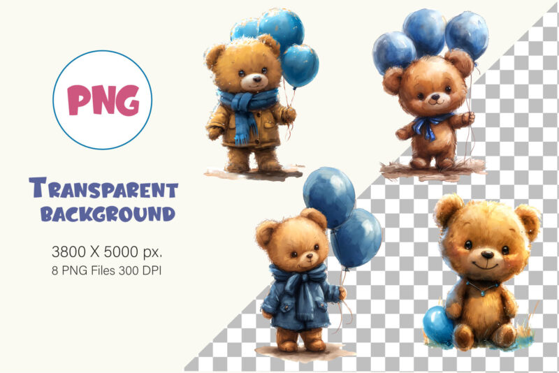 Cute Teddy Bears. Watercolor.