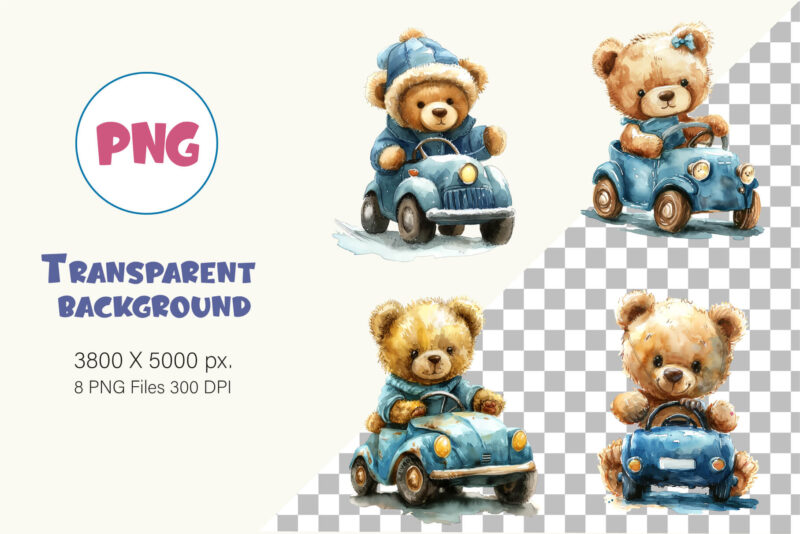 Cute Teddy Bears. Watercolor.