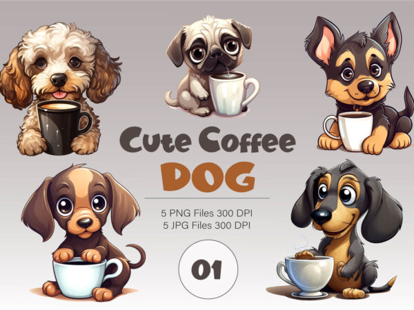 Cute coffee dog 01. tshirt sticker.