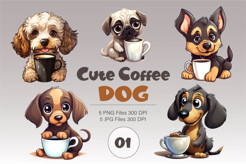 Cute Coffee Dog 01. TShirt Sticker.