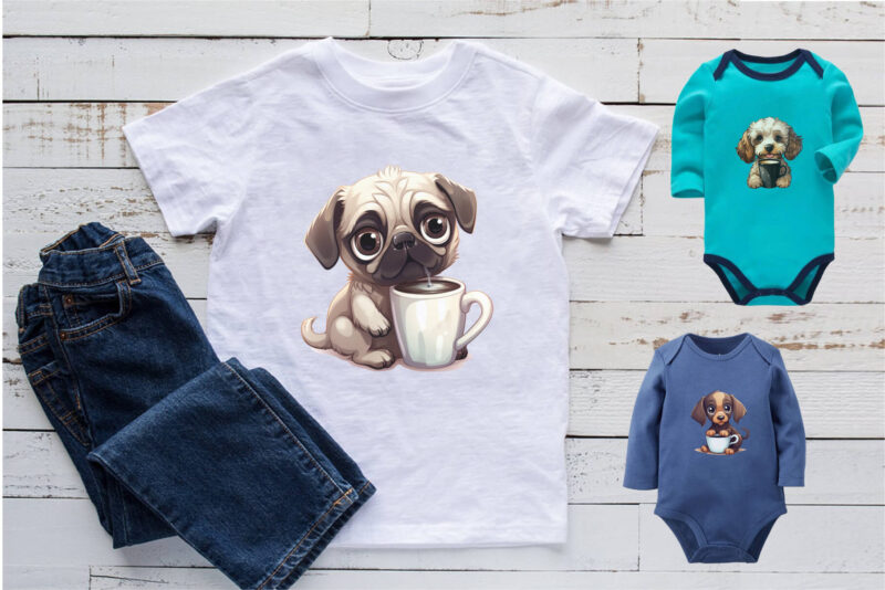 Cute Coffee Dog 01. TShirt Sticker.