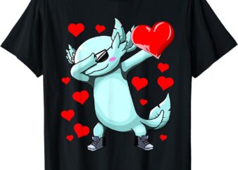 Dabbing Axolotl Heart Valentines Day As Girls Boys Kids T-Shirt