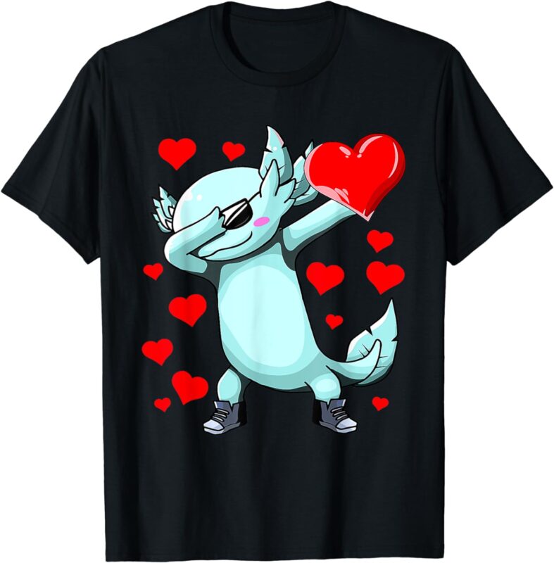 Dabbing Axolotl Heart Valentines Day As Girls Boys Kids T-Shirt