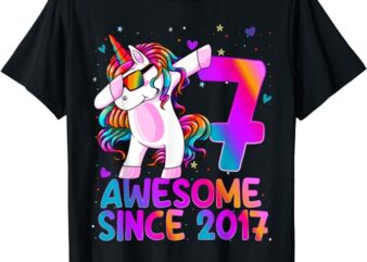 Dabbing Unicorn 7 Year Old 7th Birthday Girl Unicorn Party T-Shirt