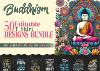 Buddhism 50 editable vector t shirt designs bundle, buddha svg bundle