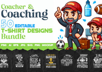 Coacher and coaching 50 editable vector t shirt designs bundle, coach svg bundle, sports svg bundle, gym svg bundle