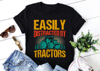 Easily Distracted by Tractors T-Shirt Design