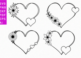 Floral Heart Shape SVG Design, Flower Hearts, Valentines Day, Valentine T shirt Design Vector