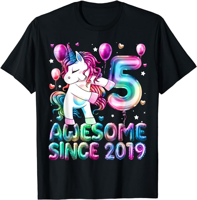 Flossing Unicorn 5 Year Old 5th Birthday Girl Unicorn Party T-Shirt