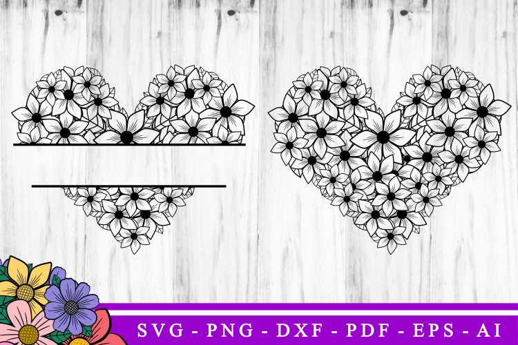 Flowers Heart Split Monogram Shape SVG, valentines day t shirt design PNG, Love Quotes