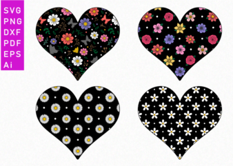 Flower Heart SVG, Floral Hearts Sublimation Design, Valentines day T shirt Design Design Graphic Vector, Funny Valentine SVG