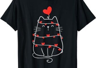 Funny Heart Cat Valentine’s Day Heart Cat Lover Valentine T-Shirt