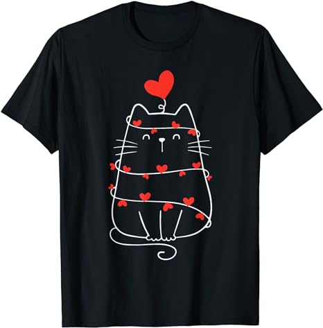 Funny Heart Cat Valentine’s Day Heart Cat Lover Valentine T-Shirt