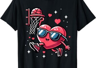 Funny Valentines Day Heart Playing Basketball Boys Kids T-Shirt