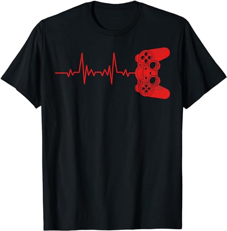 Gamer Heartbeat Funny Video Games Gaming Teens Boys Kid Men T-Shirt