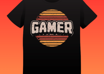 Gamer, vintage, sunset, typography, t-shirt design, old gaming t-shirt design