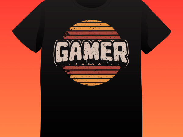 Gamer, vintage, sunset, typography, t-shirt design, old gaming t-shirt design