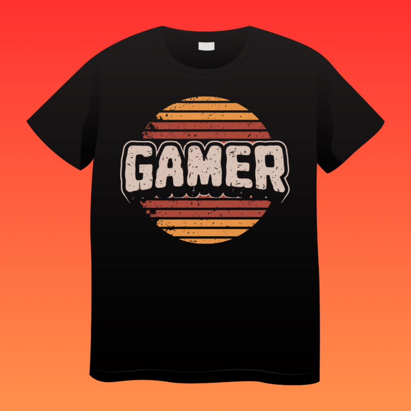 Gamer, vintage, sunset, typography, t-shirt design, old gaming t-shirt design