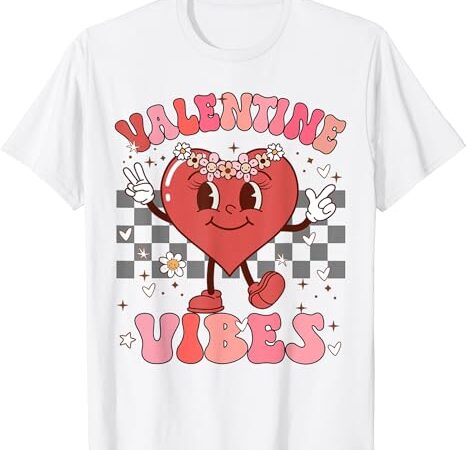 Groovy checkered valentine vibes valentines day girls womens t-shirt