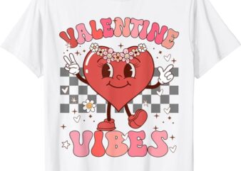 Groovy Checkered Valentine Vibes Valentines Day Girls Womens T-Shirt