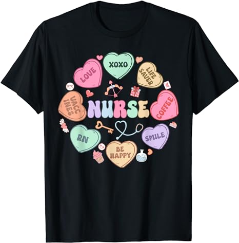 Groovy Heart Candy Nurse Valentines Day Men Women T-Shirt