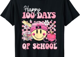 Happy 100 Days Of School Teacher Kids Retro Groovy 100th Day T-Shirt
