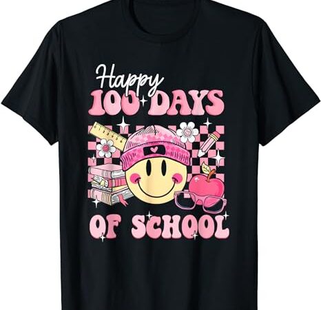 Happy 100 days of school teacher kids retro groovy 100th day t-shirt