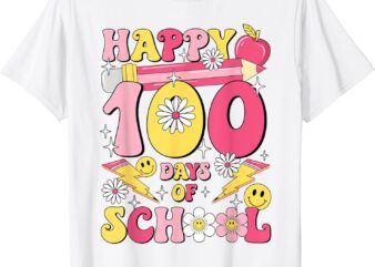 Happy 100th Day Of School Teacher Kids Retro Groovy 100 Days T-Shirt