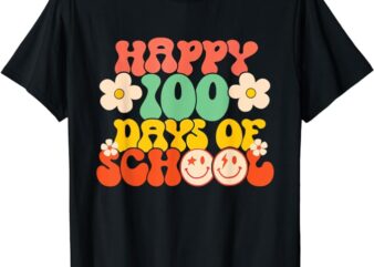 Happy 100th Day Of School Teacher Kids Retro Groovy 100 Days T-Shirt