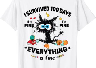Happy 100th Day of School Funny Black Cat 100 Days Of School T-Shirt