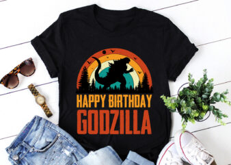 Happy Birthday Godzilla Birthday T-Shirt Design