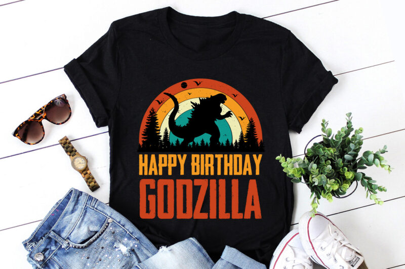 Happy Birthday Godzilla Birthday T-Shirt Design
