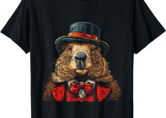 Happy Groundhog Day Ground Hog With Hat Animal Lover T-Shirt