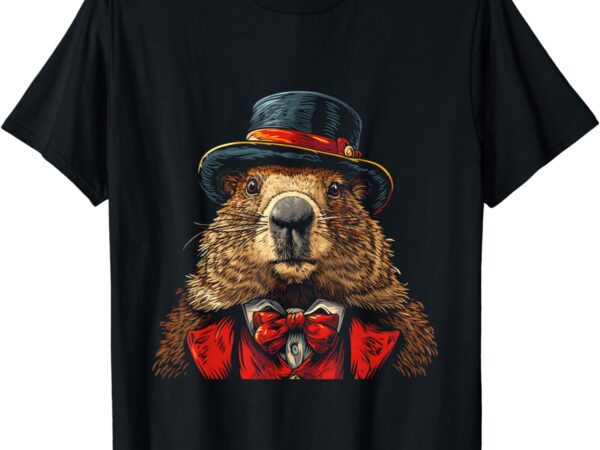 Happy groundhog day ground hog with hat animal lover t-shirt