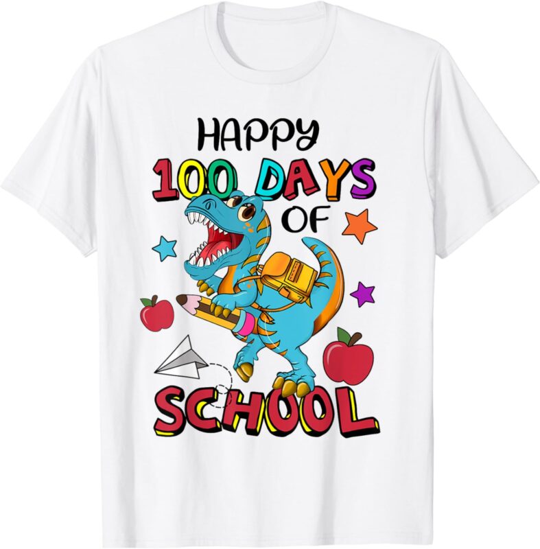 Happy100th Day of School Dinosaur 100 Days Kindergarten T-Shirt