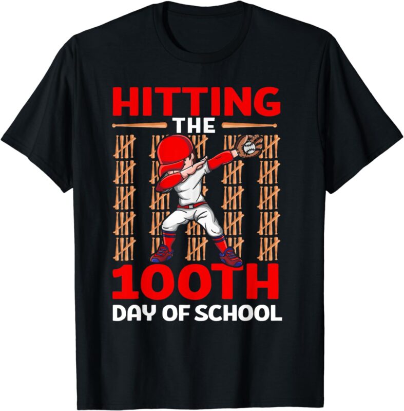 Hitting The 100th Day Of School Baseball 100 Days Of School T-Shirt