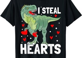 I Steal Hearts Love T rex Dinosaur Valentines Day Boys Kids T-Shirt