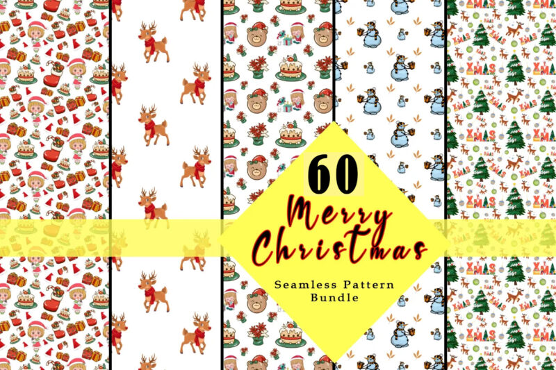 Merry Christmas 20 Illustration and 60 Seamless Pattern 80 Combo Bundle